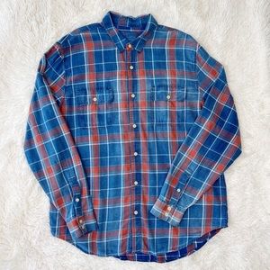 Lucky Brand men’s plaid flannel shirt lightweight red white blue Sz XL